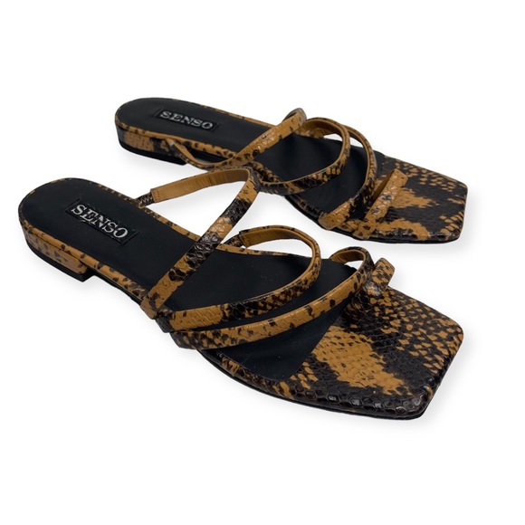 SENSO Ulissa II in Tumeric Slide Leather Sandals Snake Embossed Square Toe Sz 9 - Picture 1 of 14